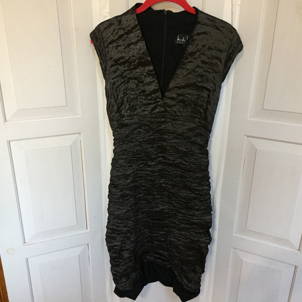Nicole Miller Black Ruched V-Neck Sheath Dress